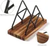 Wooden Napkin Storage, Black Tabletop Napkin Holder With Metal Wire, Suitable For Indoor Outdoor Home Dining Kitchen Decoration 3