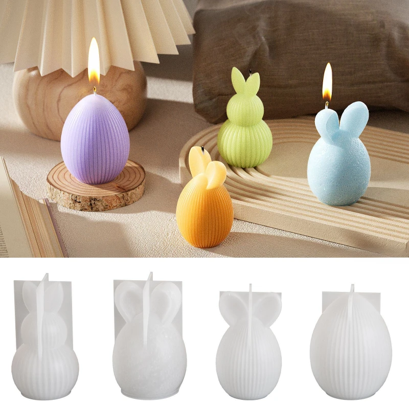 3D Stripe Rabbit Silicone Mold DIY Easter Egg Bunny Aromath Soap Candle Molds Plaster Resin Craft DIY Clay Molds Home Decor Silicone Mold