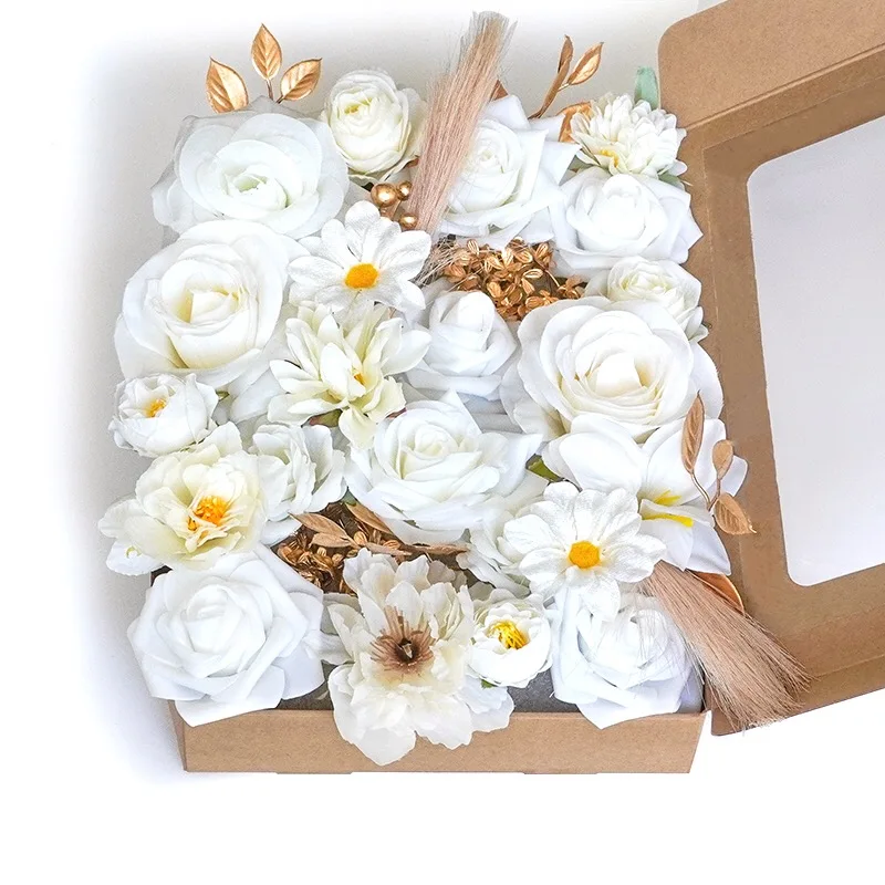 Yannew Künstliche blaue Seidenblumen-Kombi-Box-Set mit Stielen für selbstgemachte Hochzeitstorte, Brautsträuße, Party, Tischdekoration – Detail 16
