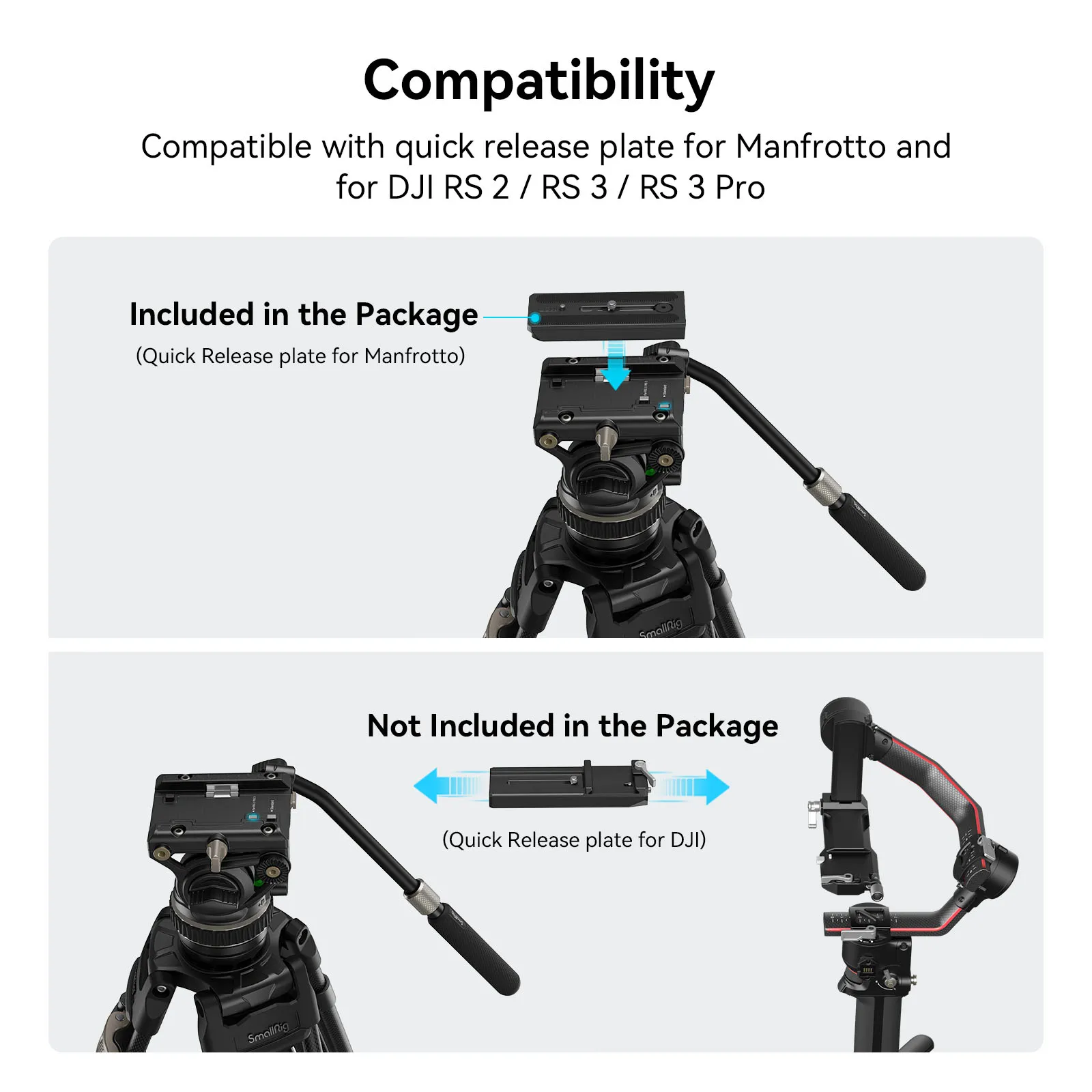 SmallRig DH10 Heavy Duty Tripod Fluid Video Head with Flat Base Adjustable Handle For Manfrotto Quick Release Plate For DSLR