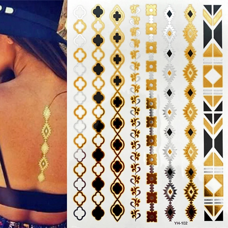 

1Sheet Waterproof Metallic Gold Silver Temporary Tattoos Stickers