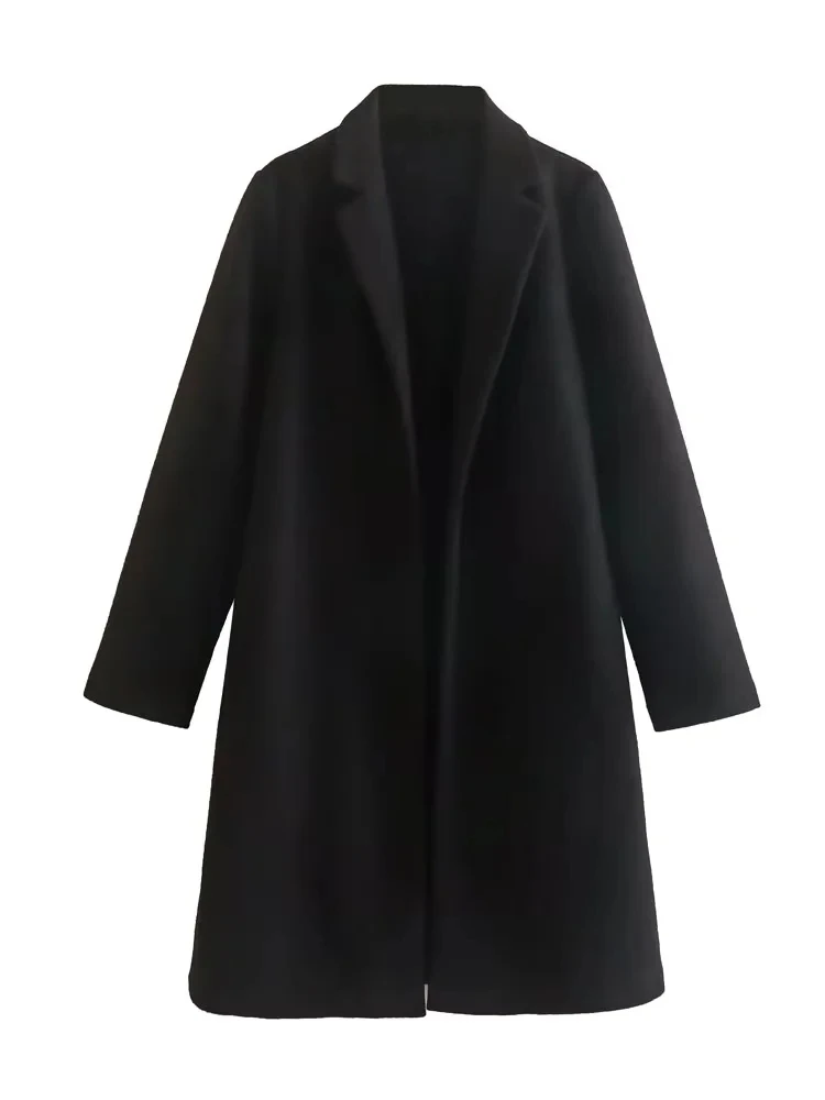 XNWMNZ Women Woolen Coat Fashion Open Stitch Long Coat Vintage Lapel Collar Long Sleeve Jacket Tops Female Outerwear Overcoat