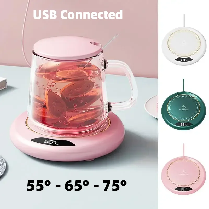 

Mini Portable 55 65 75° USB Cup Warmer Coffee Mug Heating Coaster Smart Thermostatic Hot Plate Milk Tea Water Heating Pad Heater