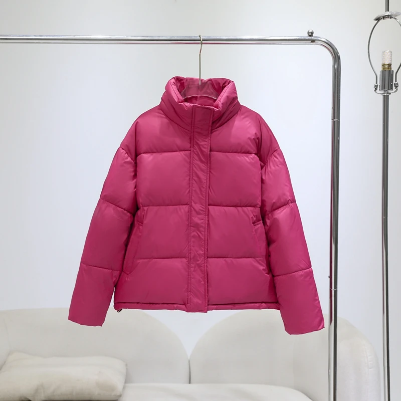 

2023 New Short Thick Cotton Padded Puffer Jacket Winter Women Stand Collar Zipper Basic Women Coat Winter Loose Fitting Outwear
