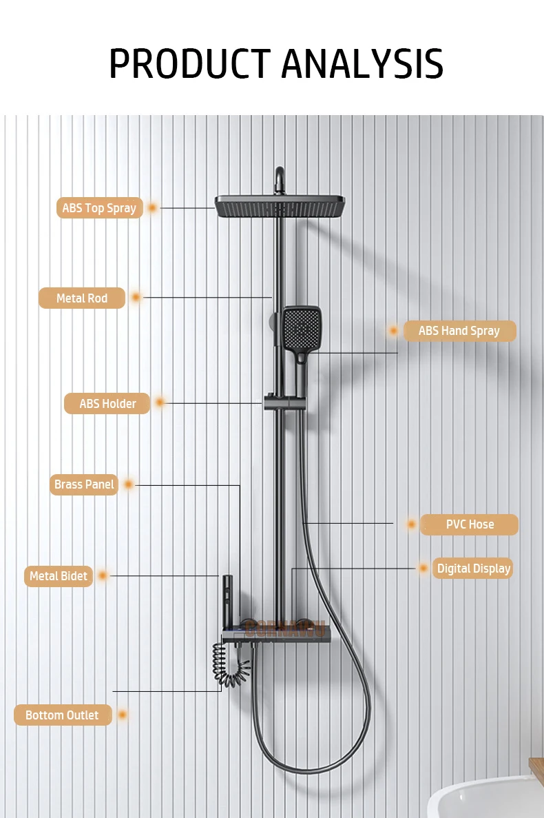 Description Picture 3 of itemHot Cold Mixer Shower Set Bathroom LED Digital Thermostatic Shower System Bathtub Wall Mount SPA Rain Fall Modern Luxury Faucets
