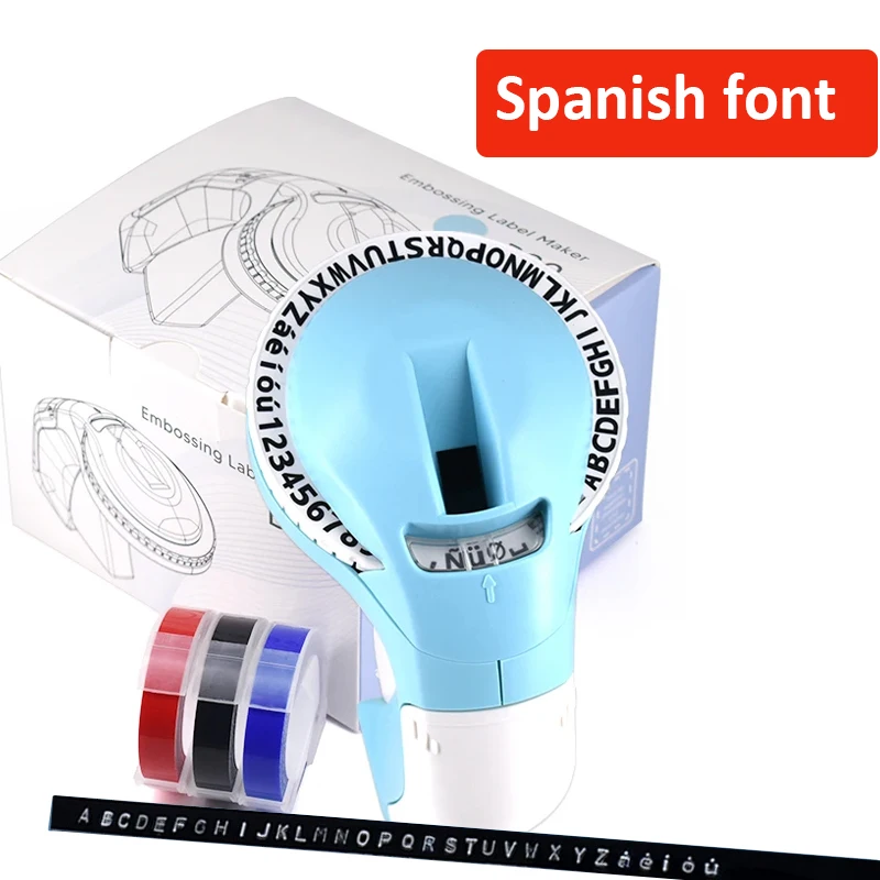 Spanish font 3D Embossing Label Maker B90 Typewriter Handheld Manual Label Printer B90 Adhesive Sticker Maker or 5PK Tapes