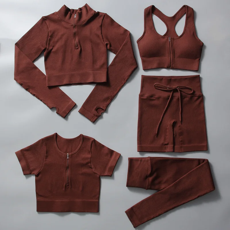 

2/3/5 Pcs Set Women Yoga Sets Female Seamless Workout Sport Fitness Outfit Gym Yoga Outfit Tracksuit Crop Top Zipper Sportswear