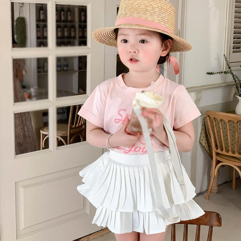 Children Skirts Girls' Summer Layered Ruffled High Waist Solid Color 3-9T