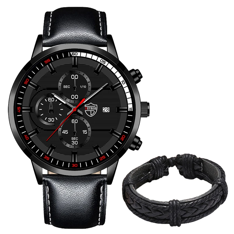 2022 Fashion Mens Sport Watches Men Casual Leather Bracelet Analog Quartz Wristwatch Calendar Male Business Luminous Clock 