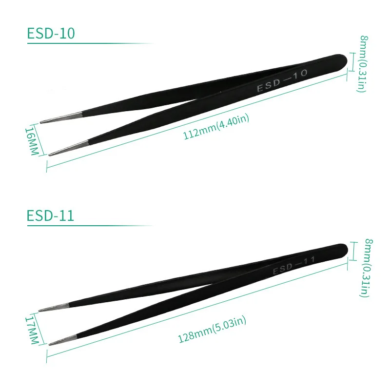 50sets 6-piece Stainless Steel Color Tweezers Straight Elbow Flat Pointed End Non-magnetic Tweezers Set