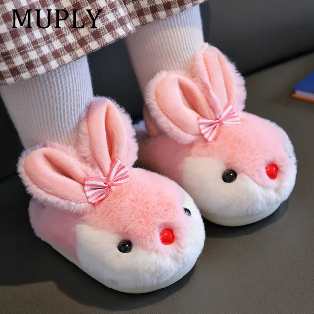 Boys Girls Warm Cotton Slippers Autumn and Winter Children Indoor Non-slip Cute Puppy Boy Andgirls Wool Slippers Home Kids Shoes