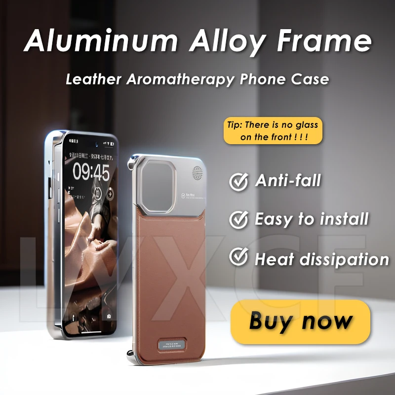 

Aluminum Alloy Metal Aromatherapy Leather Case For Apple iPhone 15 14 13 Pro Max Magnetic Heat Dissipation Protection Back Cover