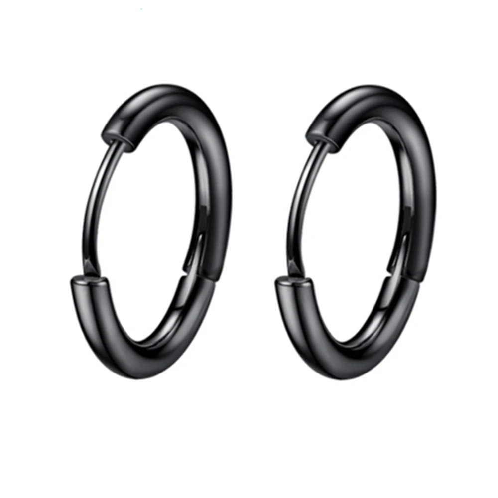 1 Paar minimalistische Punk-Piercing-Creolen aus schwarzem Edelstahl für Männer, Teenager, Party, Modeaccessoires für Frauen – Detail 8