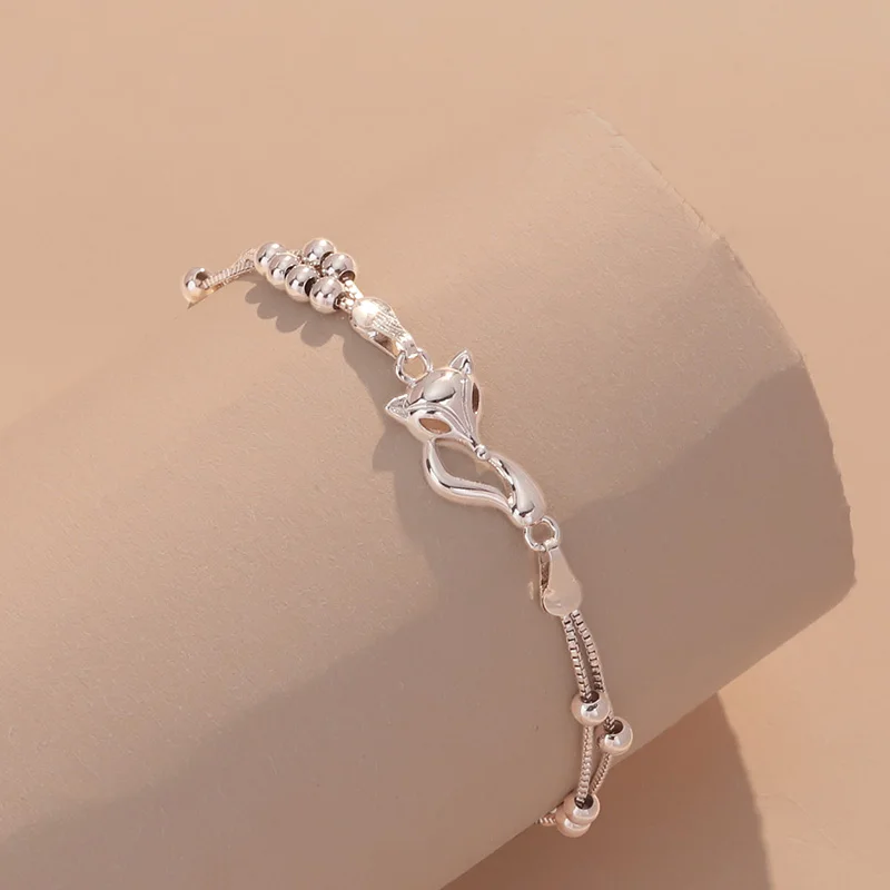 925 Sterling Silver fox Bracelet Ins Niche Design 2023 New Simple Personality Couple Hand Decoration Female Students Gift