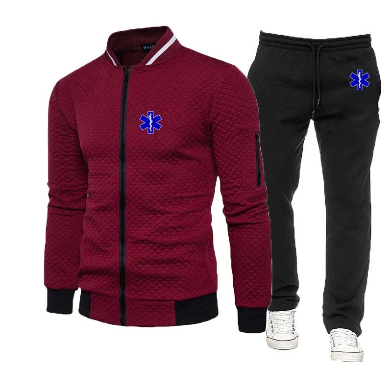 EMT Emergency Ambulance 2023 Men's new casual sportswear hoodie and trousers 2-piece zipper sweatshirt sportswear suit