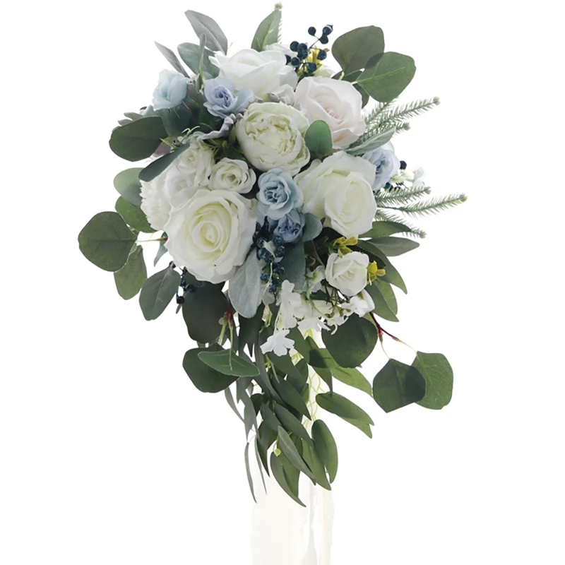 

Quality Wedding Bridal Bouquet Romantic Bridal Bouquet White Blue Rose Artificial Roses For Wedding Church