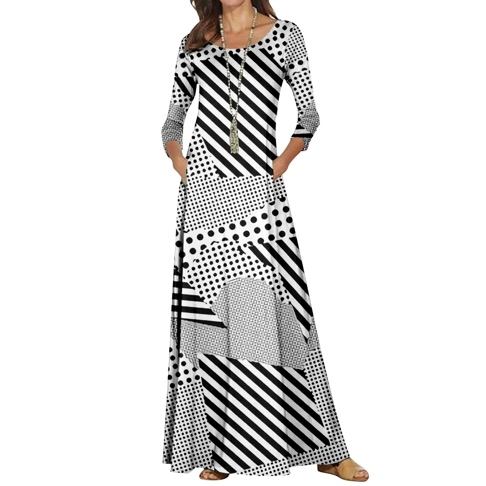 

Платья женские SOJINM, длинные, с принтом в полоску, Осенние, 4XL