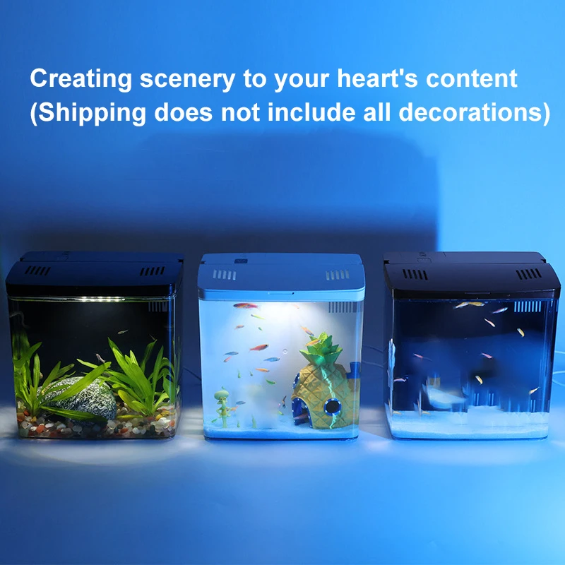 Fish Aquarium Aquarium Small Mini Fish Tank Home Fish Aquarium Self-Circulating Back Filter With Lighting And Wave Pumps Tank Kits