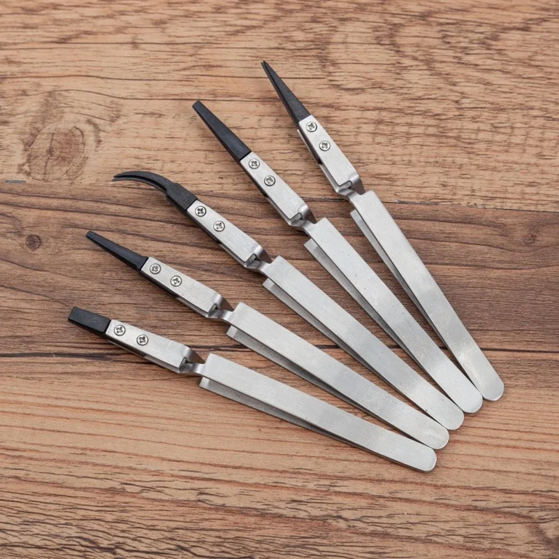 5 Pcs/set Ceramic Tweezers Set Reverse Ceramic Tweezers Heat Resistant Anti-Static for Lab