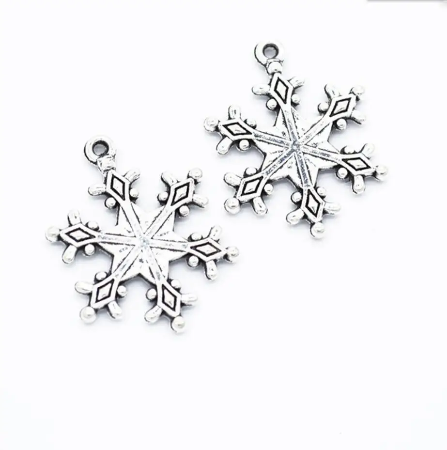 50pcs 28*22mm Antique Silver Color Snowflake Charms Pendant For Jewelry Making DIY Jewelry Findings F0438