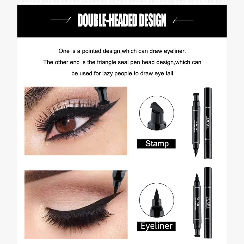 Double-ended Quick-drying Eyeliner Pen Triangular Stamp Brush 2 In 1 Waterproof Lasting Non-smudge Liquid Eyeliner Hot Cosmetic 4
