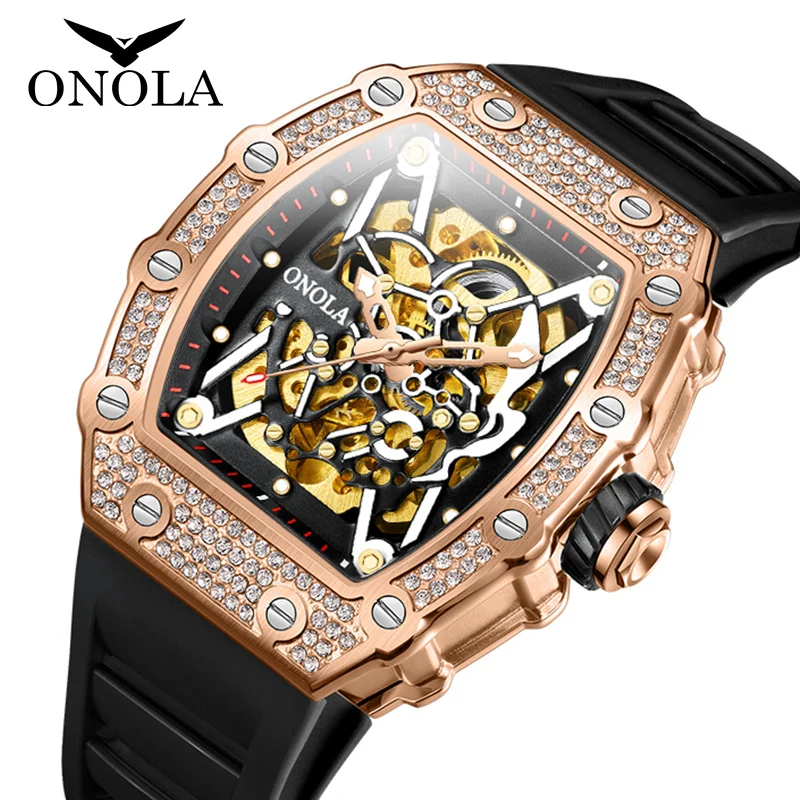 

Diamond Fashion Watch Men Brand ONOLA Luxury Hollow Full Automatic Mechanic Watches Man Waterpoor Montres Pour Hommes Clock