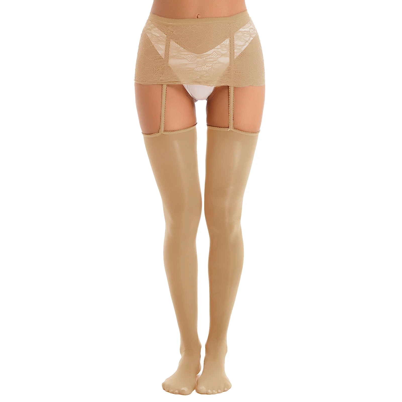 

Women's Pantyhose Lingerie Suit Sexy Sheer See Through Lace Mini Skirt with Garter Belt Stockings Underwear Party Clubwear