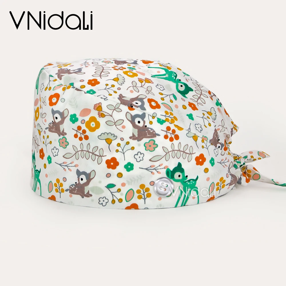 Unisex cotton Cartoon Anime print hats adjustable Scrub hat beauty salon nursing cap laboratory pet shop Scrub Cap