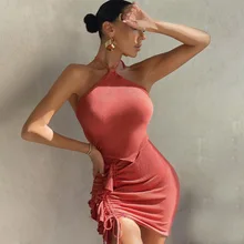 

Women Sexy Sleeveless Halter Crop Tops Skirt Suit Sleeveless Wrapped Tops Drawstring High Waist Half Dress Set