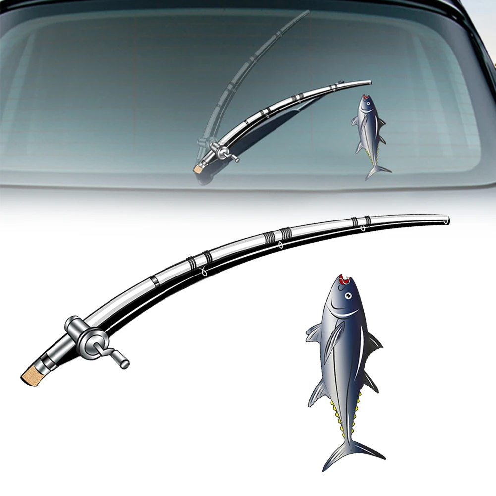 

New Type Car Rear Window Vehicle Sticker Animated Moving Waving Wiper Blade Tag Decal Sticker Hand-Funny Fishing Car Decoration