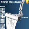 Real Waterfall Kitchen Faucet Extension Adapter 720° Swivel 4 Mode Multifunctional Waterfall Pressurized Bubbler Sprayer Tap Fit 2