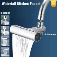 Real Waterfall Kitchen Faucet Extension Adapter 720° Swivel 4 Mode Multifunctional Waterfall Pressurized Bubbler Sprayer Tap Fit 2