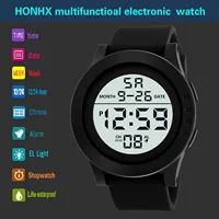 2024 New Mens Led Digital Display Watch Date Sport Women Outdoor Electronic Black Frosted Dial Silicone Strap Watch 2