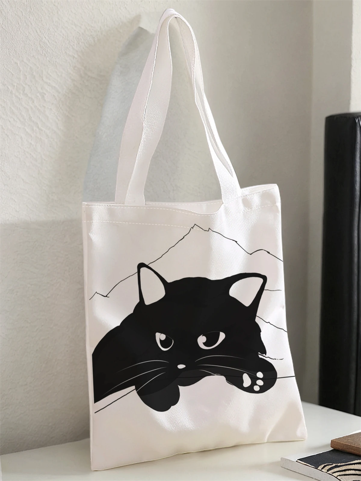 حقيبة تسوق كاجوال بنمط قطة كرتونية، حقيبة ظهر عصرية قابلة لإعادة الاستخدام، حقيبة يد متعددة الوظائف، حقيبة تسوق قماشية