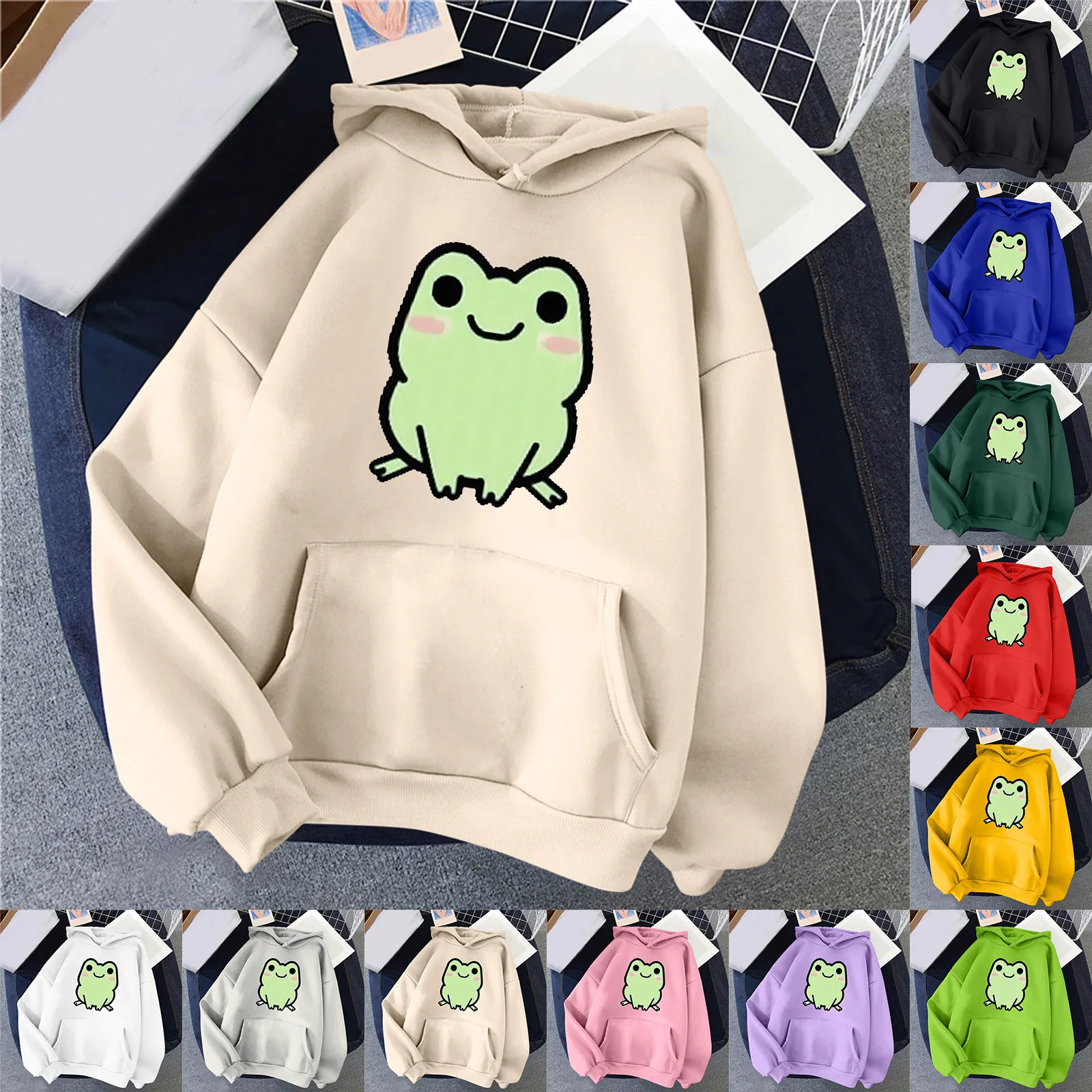 

Women Autumn And Winter Casual Simple Solid Color Drawstring Hoodied Pocket Sweatshirt Cute Fun Printed Hoodie Sweatshirt