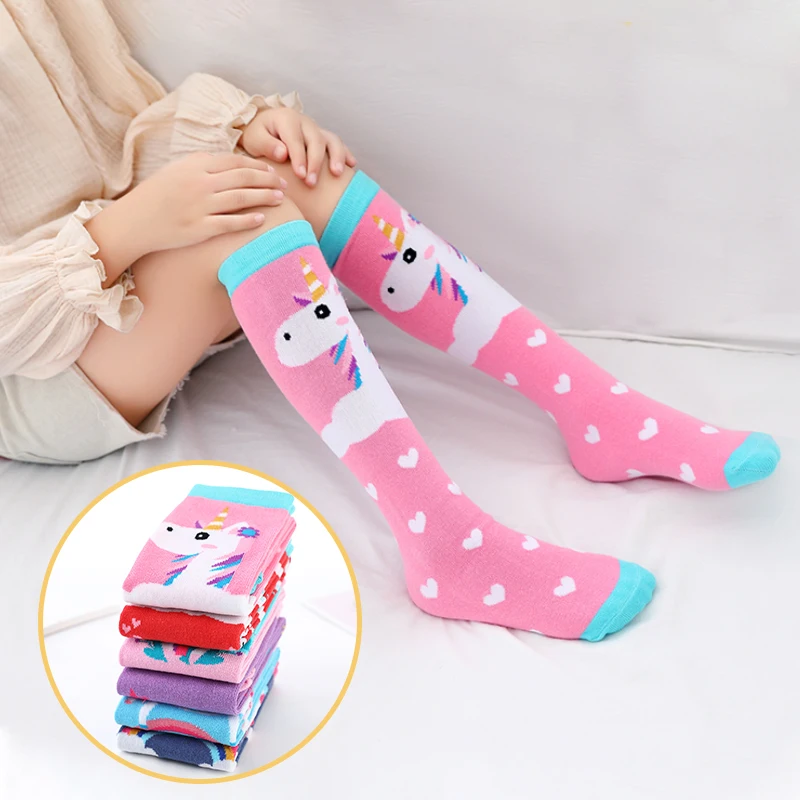 Spring autumn girls cotton ankle short lovely Stockings Cartoon Unicorn kids child Knee High Socks infant Baby Over Knee Socks 1