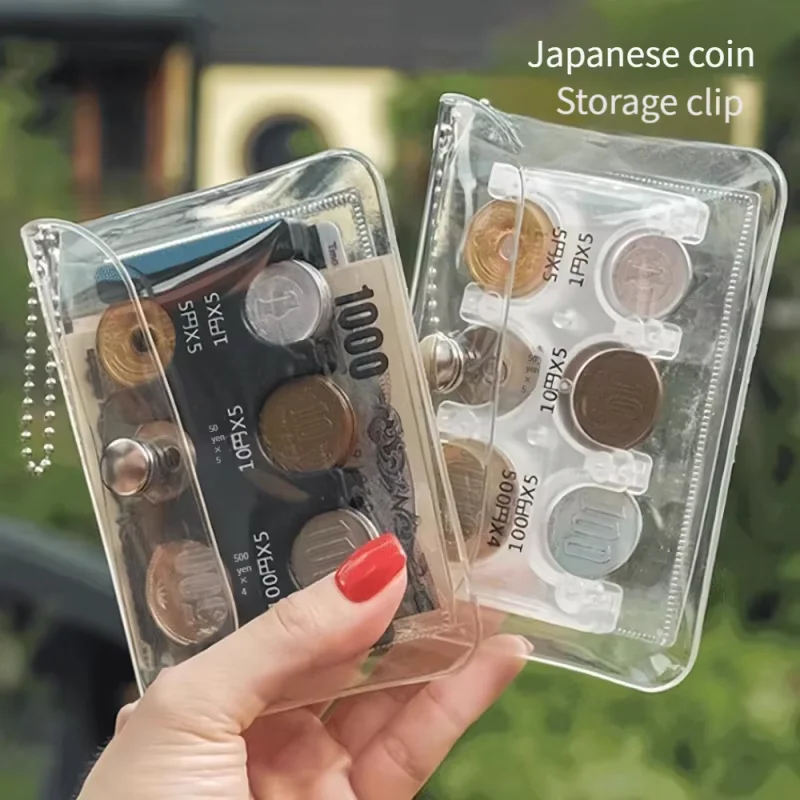 1 pièce : clip japonais pour pièces de monnaie avec sac de rangement transparent en PVC, petit sac à pièces portable, clip anti-perte, pour classer les pièces. 1