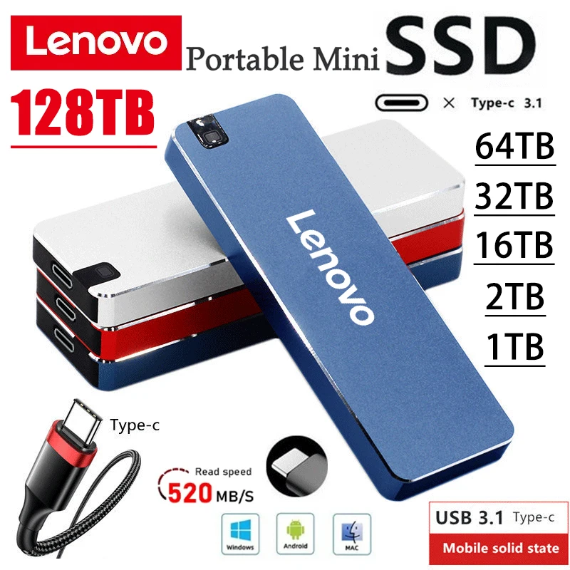 

Lenovo оригинальный внешний SSD 128 ТБ высокоскоростной внешний твердотельный накопитель USB3.1 портативный жесткий диск внешний жесткий диск для ПК