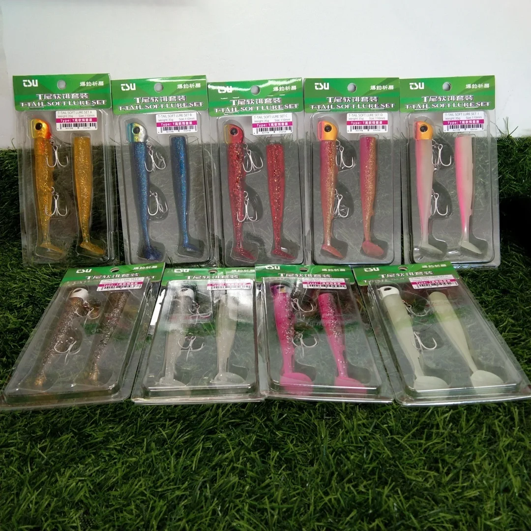 TSURINOYA 9 Packungen 110mm 35g Weichköder-Set mit langem Wurf und T-Schwanz, 2 Stück Schwanz-Softbaits für Seebarsch, sinkende große Köder