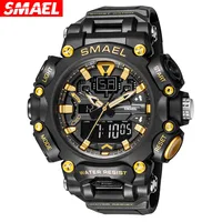 SMAEL 8053 Men Electronic Watch Sport Cool Black Digital Analog Display Silicone Strap Military Wristwatches for Male Clock 1