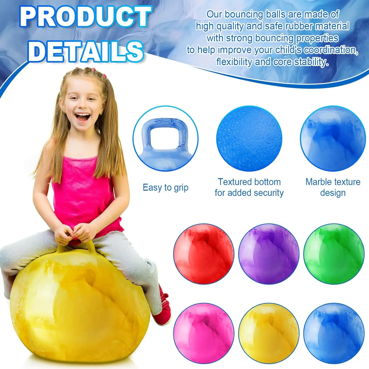 22" Hopper Ball Bouncing Jumping Hopping Ball Bouncy Ball with Handle Exercise Bounce Toys for Outdoors Sports School Games 2