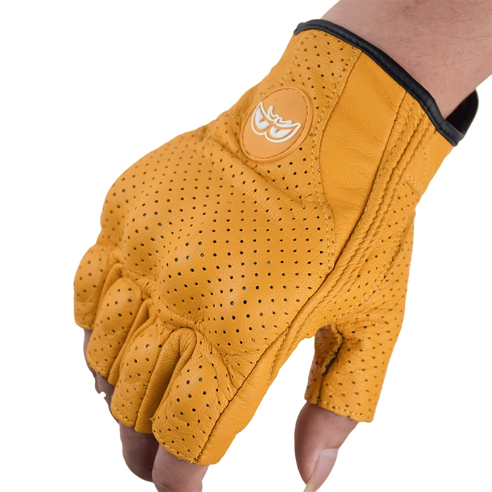 Mens Fingerless Brown Perforated Gloves