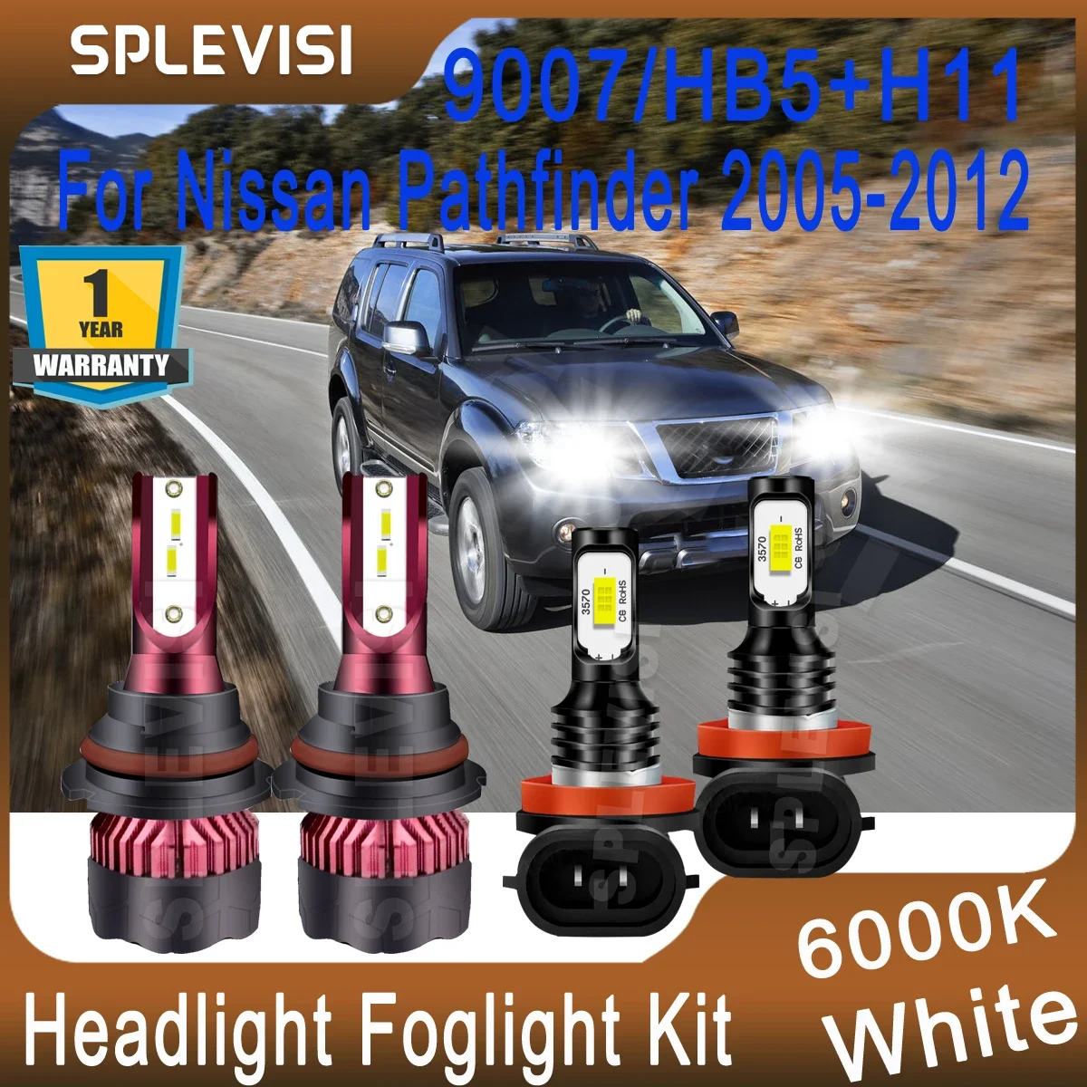 

Combo LED Headlight Foglight Kit For Nissan Pathfinder 2005 2006 2007 2008 2009 2010 2011 2012 9007/HB5 Hi Low Beam H11 Foglamp