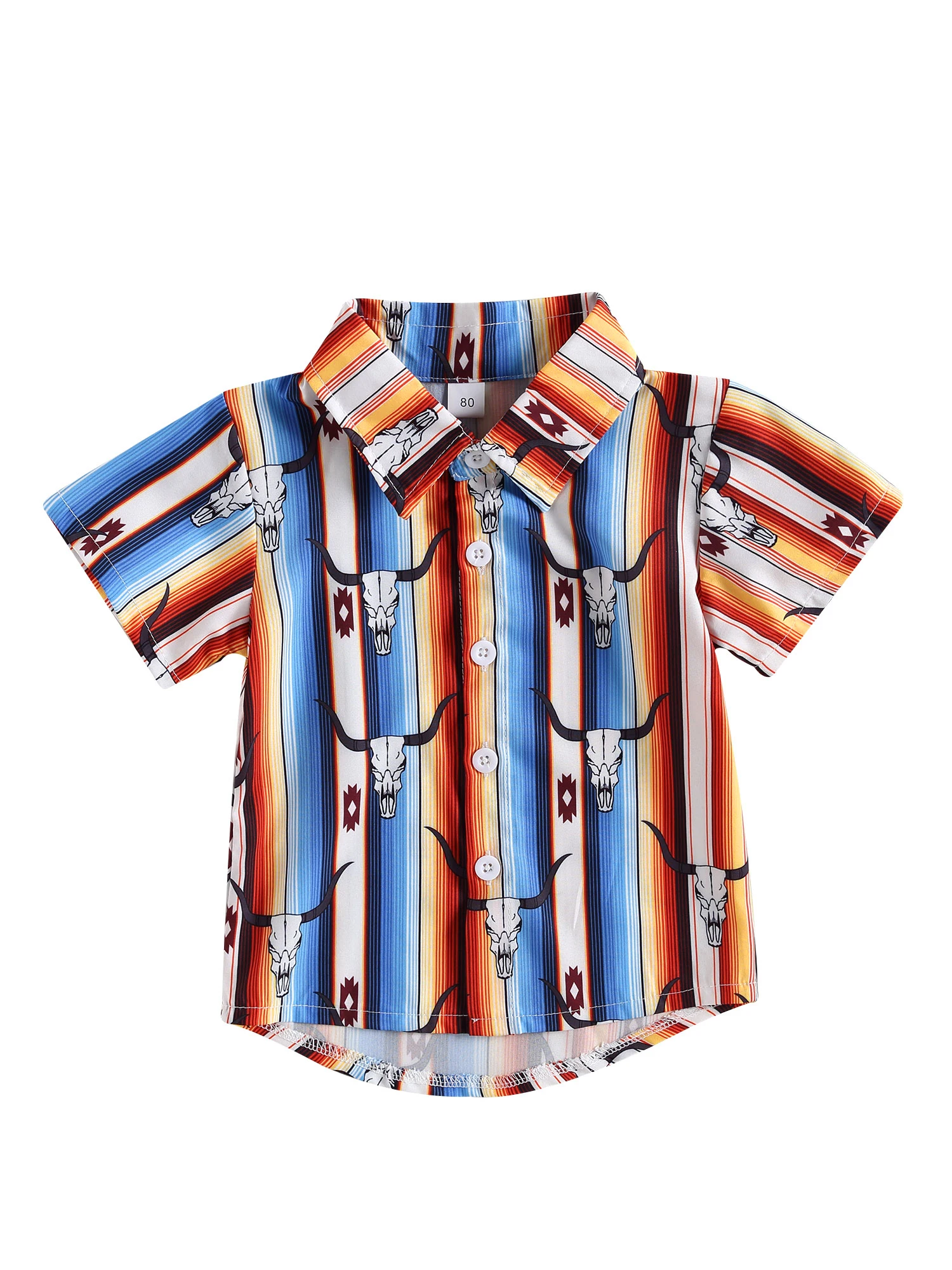 Boys Casual Loose Short Sleeve Shirt Lapel Bull Print Street Party Tops for Spring and Summer