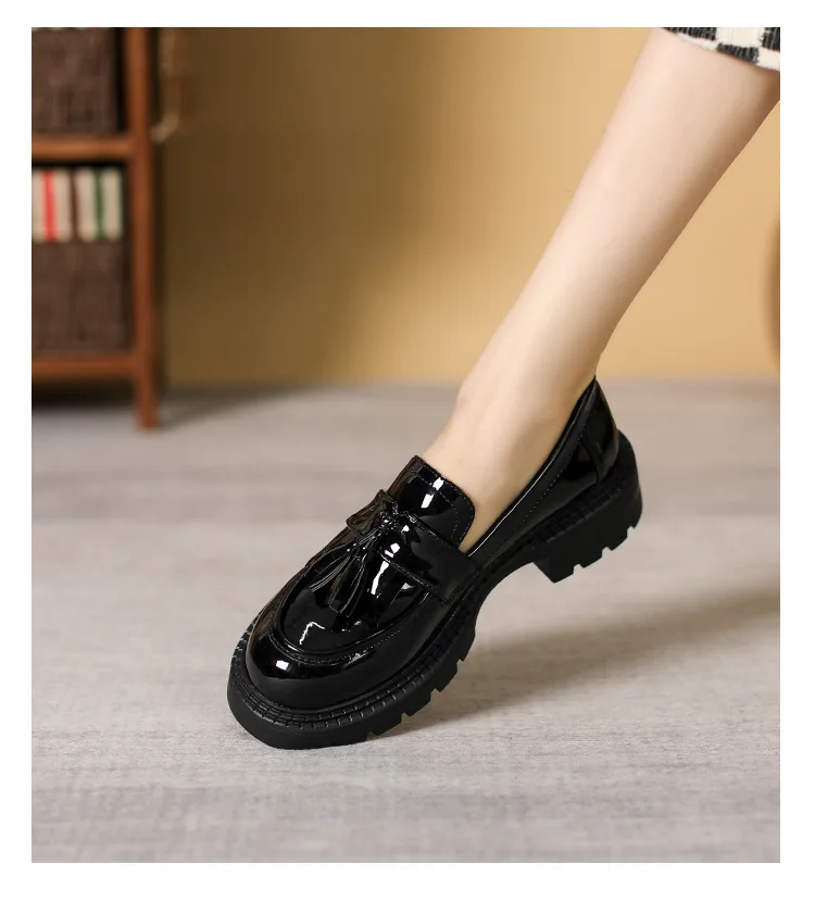 Women Leather Shoes 2023 Spring/Autumn British Style Slip-on