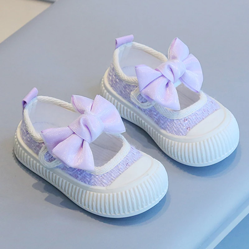 Spring New Children Students Soft Sole Casual Shoes Fashion Bow Girls Baby Anti Kick Shoe Princess Kids Breathable Canvas Shoes 5