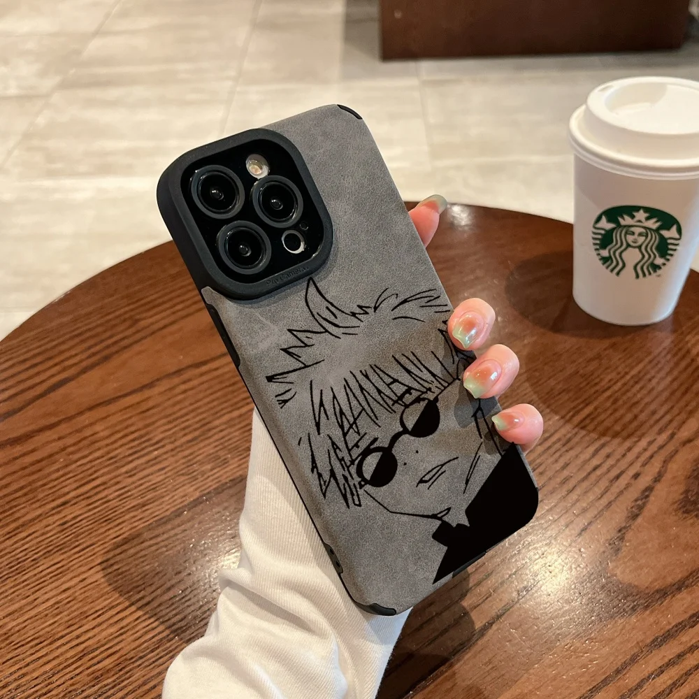 Luxury Gojo Satoru Geto Suguru Suede Leather Silicone Phone Case