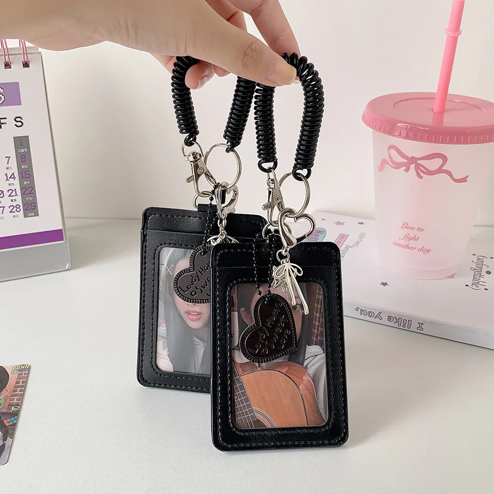 Black Y2K Idol Photo Holder Keychain 3 Inch Bank ID Card Holders Student School Card Anti Loss Protective Cover Cute Bag Pendant