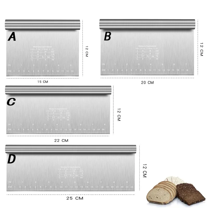 Kitchen Stainless Steel Pasty Cutters DIY Dough Cake Scraper With Scale Pastry Spatulas Buttercream Edge Smoother Cake Make Tool dough scraper baking tool dough cutter baking accessories cake scraper baking spatula