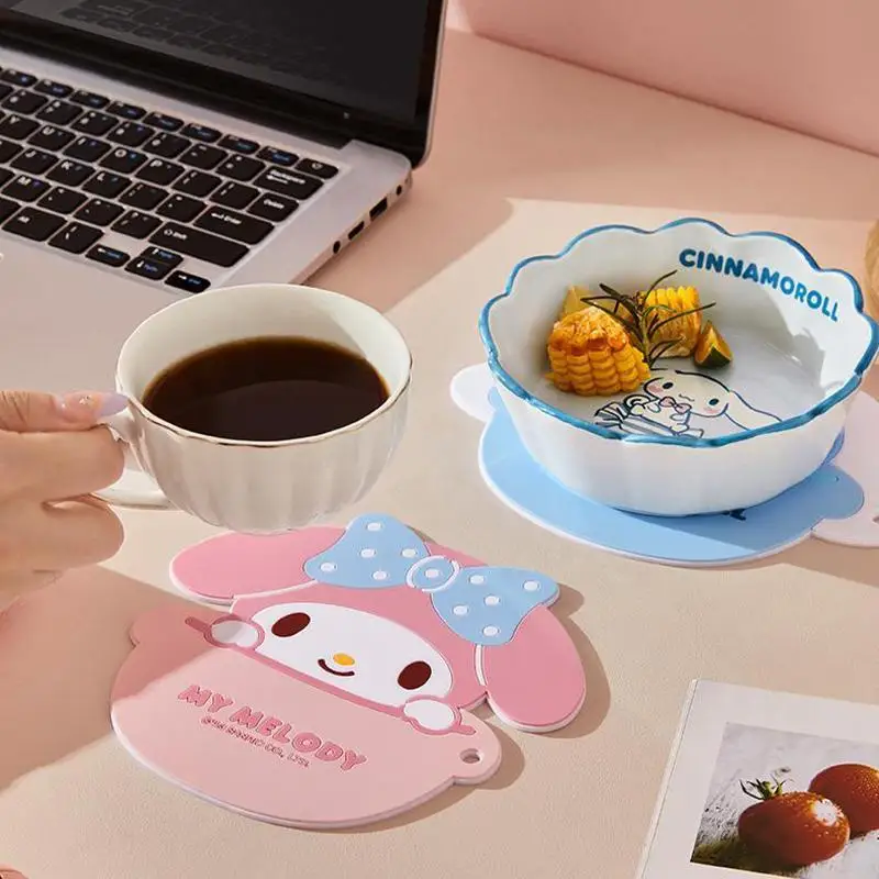 

Sanrio Kawaii Hello Kittys Coasters Kuromi My Melody Girl Heart Cute Student Household Silicone Water Proof Placemats Girl Gift